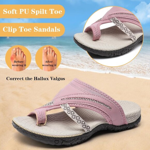 🆕 Women Pink Flip Flops Ladies Arch Support Thong Sandals Bunion Walking Beach - Picture 2 of 7